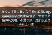 真没人提醒过我，关于糖心官网vlog，最容易被忽视的那层信息，恰恰才最值得反复看，不是夸张，是那股后劲确实压不住