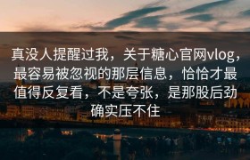 真没人提醒过我，关于糖心官网vlog，最容易被忽视的那层信息，恰恰才最值得反复看，不是夸张，是那股后劲确实压不住