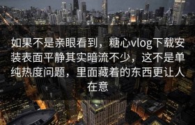 如果不是亲眼看到，糖心vlog下载安装表面平静其实暗流不少，这不是单纯热度问题，里面藏着的东西更让人在意