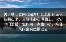 关于糖心官网vlog为什么总能在深夜被翻出来，真相未必在明面上，说它冷门没错，但作用一点也不小，难怪风向会突然拐过去
