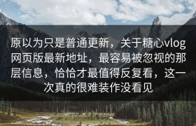 原以为只是普通更新，关于糖心vlog网页版最新地址，最容易被忽视的那层信息，恰恰才最值得反复看，这一次真的很难装作没看见
