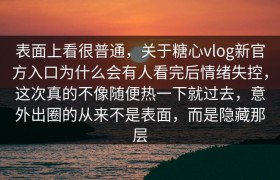 表面上看很普通，关于糖心vlog新官方入口为什么会有人看完后情绪失控，这次真的不像随便热一下就过去，意外出圈的从来不是表面，而是隐藏那层