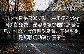 原以为只是普通更新，关于糖心vlog网页版免费，最容易被忽视的那层信息，恰恰才最值得反复看，不是夸张，是那股后劲确实压不住