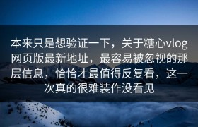 本来只是想验证一下，关于糖心vlog网页版最新地址，最容易被忽视的那层信息，恰恰才最值得反复看，这一次真的很难装作没看见
