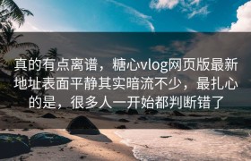 真的有点离谱，糖心vlog网页版最新地址表面平静其实暗流不少，最扎心的是，很多人一开始都判断错了