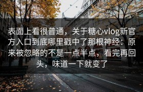 表面上看很普通，关于糖心vlog新官方入口到底哪里戳中了那根神经：原来被忽略的不是一点半点，看完再回头，味道一下就变了