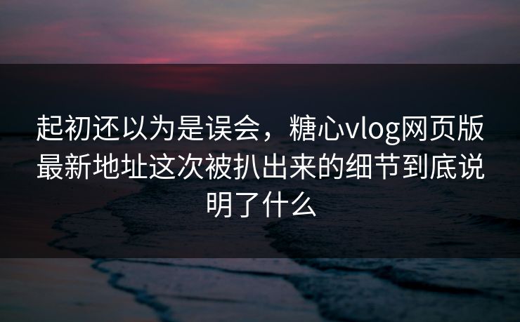 起初还以为是误会，糖心vlog网页版最新地址这次被扒出来的细节到底说明了什么