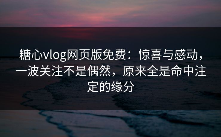 糖心vlog网页版免费：惊喜与感动，一波关注不是偶然，原来全是命中注定的缘分