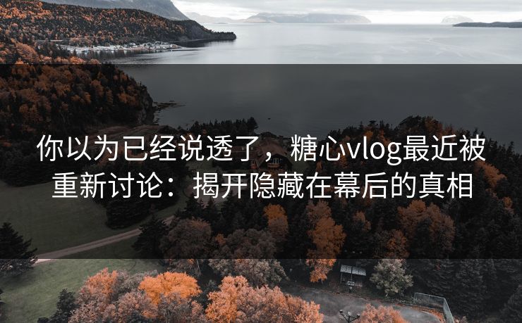 你以为已经说透了，糖心vlog最近被重新讨论：揭开隐藏在幕后的真相