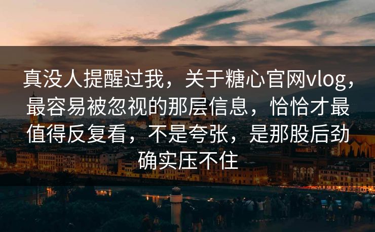 真没人提醒过我，关于糖心官网vlog，最容易被忽视的那层信息，恰恰才最值得反复看，不是夸张，是那股后劲确实压不住