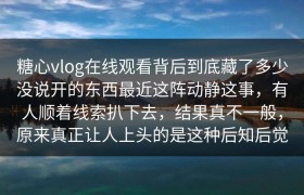 糖心vlog在线观看背后到底藏了多少没说开的东西最近这阵动静这事，有人顺着线索扒下去，结果真不一般，原来真正让人上头的是这种后知后觉