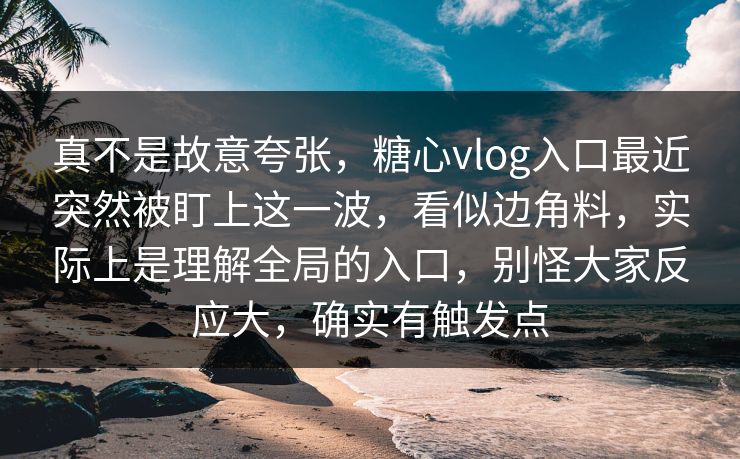 真不是故意夸张，糖心vlog入口最近突然被盯上这一波，看似边角料，实际上是理解全局的入口，别怪大家反应大，确实有触发点